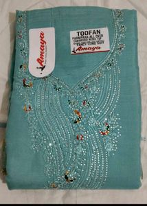 Teal Embellished Dress Material ( unstitched suit)