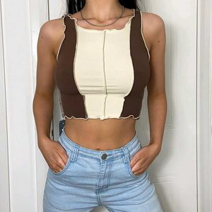 Brown & Cream Patchwork Crop Top