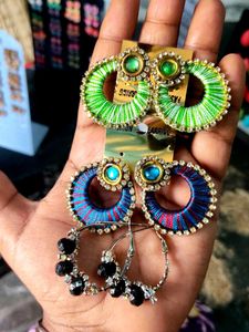 Boho Silk Thread Hoop Earrings combo 3