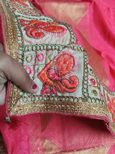 Elegant Pink Saree with Blouse and peticoat