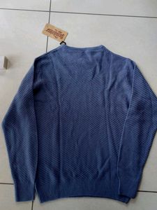 Blue Textured Crewneck Sweater
