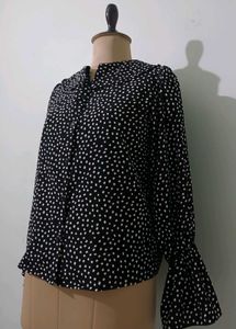 Vintage Chic Polka Dot Bell Sleeve Blouse