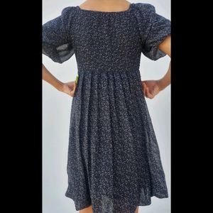 Women A-line Black Printed Dress