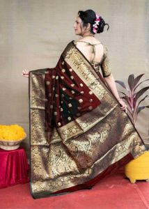 Elegant Maroon &amp; Gold Brocade Saree