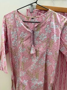 Pink Floral Print Kurta Set