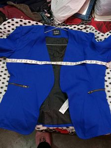 ZARA Women's Blue Blazer with Zip Pocket