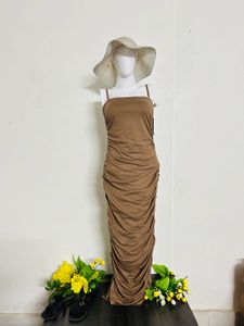 Brown Ruched Bodycon Maxi Dress
