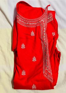 Red Embroidered Kurta