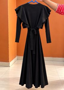 Elegant Black Ruffled Midi Dress