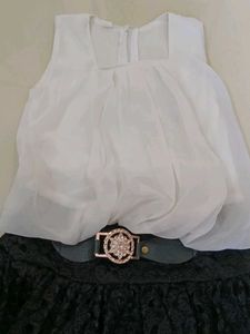 Elegant White &amp; Black Lace Gown