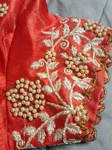 Red blouse with golden and pearl ambroidery