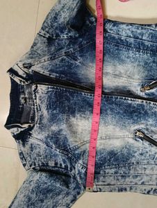 Men or Women Acid Wash Denim Biker Jacket