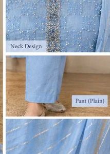 Women’s Light Blue Embroidered Straight Kurta Pant