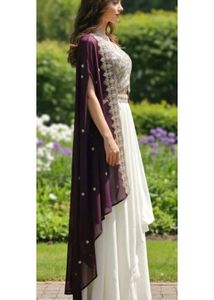 Embroidered Crop Top &amp; Palazzo Set with Cape