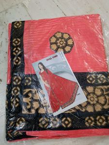 Elegant Coral Embroidered Saree
