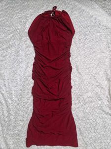 Chic Maroon  Ruched Bodycon Dress