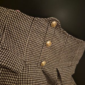Brown Pin Check Pleated Skirt (Brand New))