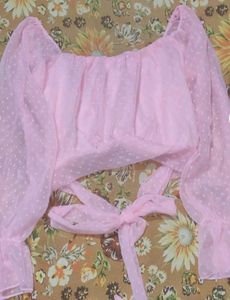 Georgette Puff Sleeve Crop Soft Colour Top