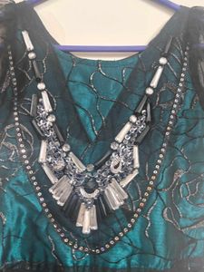 Designer Teal Embroidered Knee length Gown