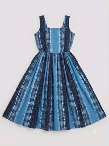 Blue Striped Sleeveless Midi Dress