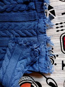 Fancy sleeves korean Blue Cable Knit Sweater