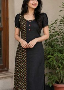 Elegant Black Kurta with Printed Panel