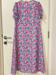 Floral Print Buttoned Midi Dress with Ruffles