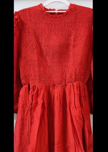 Red Smocked Tiered Dress