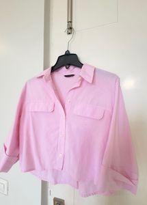 Pink Button-Up Cropped Shirt