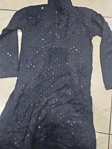 Boys Black Sequined Kurta