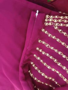 Saree With Beaded Purple Blouse