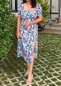 Summer Floral Print Dress with Slit