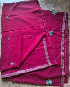 Maroon Saree with Floral Embroidery