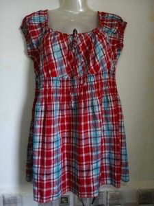 Charming Red Plaid Peplum Top Size M-L 38"-40"