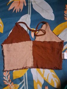 Boho Patchwork Ribbed Halter Top