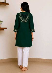 Dark Green Embroidered Kurta size - L