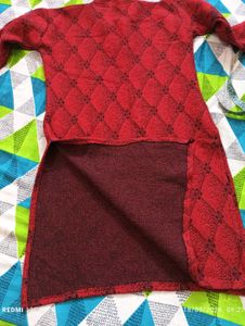 Red Geometrical woolen Kurta