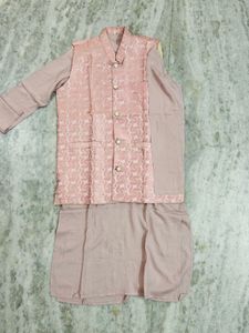 Men's Pink Kurta Set with Nehru Jacket