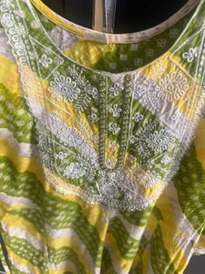 Vibrant Yellow &amp; Green Printed Kurta