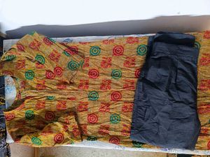 Yellow Printed Kurta with Black Pants