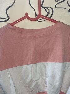 Pink &amp; White Knotted Crop Top