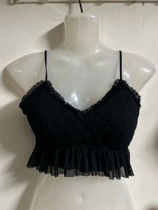 Chic Black Smocked Crop Top
