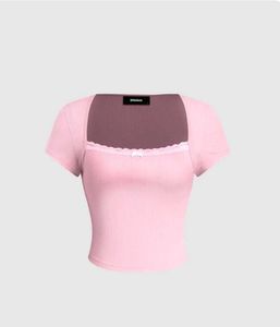 Cute Pink Ribbed Crop Top