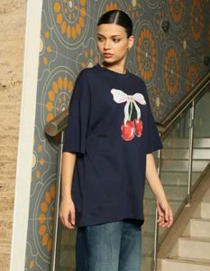Shein drop shoulder Navy Cherry Print T-shirt