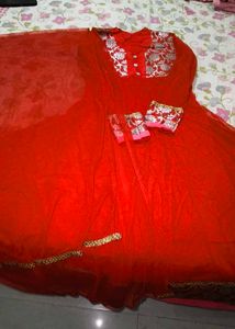 Stunning Red Embroidered Anarkali Suit