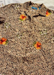 Leopard Print Floral Button-Up Shirt
