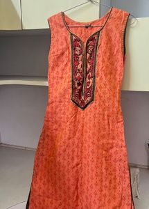 Orange Embroidered Kurta Set with Dupatta and pant