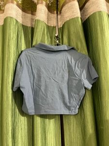 Blue Collared Cropped Top