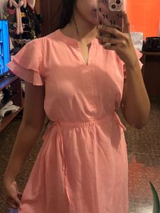 Chic Pink Ruffle Sleeve Dress