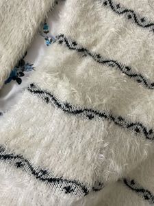 Cozy White Knit woolen dress with Black Detail